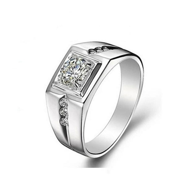 LINXIQIN Mens Titanium CZ Engagement Ring Luxury Wedding Band Comfort Fit Statement Jewelry for Him With White Gift Box Packaging