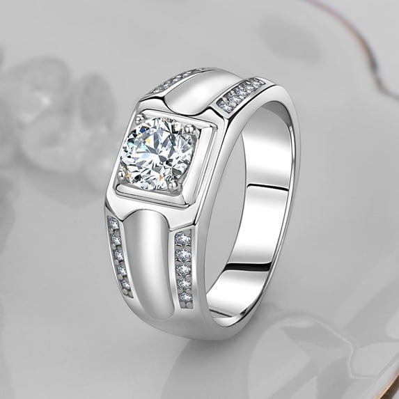 LINXIQIN Mens Titanium Engagement Wedding Band CZ Gemstone Jewelry Fashion Statement Ring for Him With White Gift Box Packaging