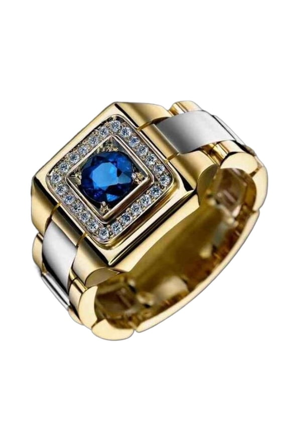 Mens Titanium Ring Wedding Band Blue Gemstone Ring Luxury MEN'S Engagement Wedding Hand Jewelry With Gift Box