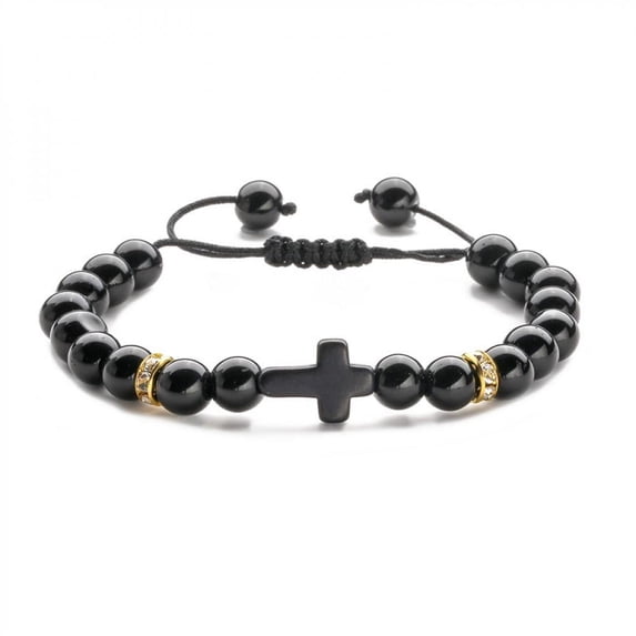 LINXIQIN Mens and Women Bracelet Bracelet for Men Onyx Tigers Eye Beaded Bracelet Religious Christian Bracelet Anniversary Gifts for Men Dad Husband Mens Jewelry