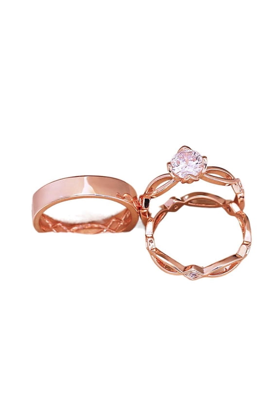 Mens And Women Titanium Ring Wedding Band Cubic Zirconia Ring Set Simple Personality Hollow Pattern Couple Rings Plating Rose Gold With Gift Box