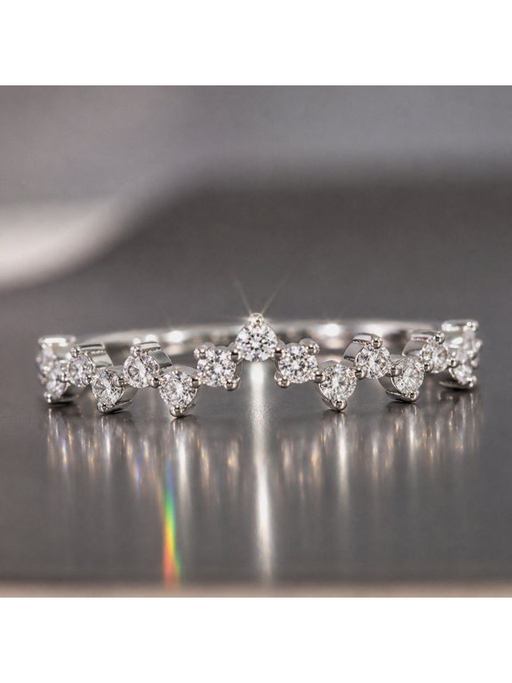 Women's Clear Cubic Zirconia Meteor 14K White Gold-Plated Semi Eternity Ring, Everyday Wear, Size 6, Includes Gift Box