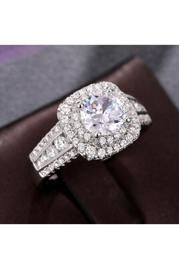 Modern Promise Ring Engagement Gift for Wife Ladies Lightweight Shiny AAA Zircon CZ Ring Thoughtful Surprise Gift Box Included