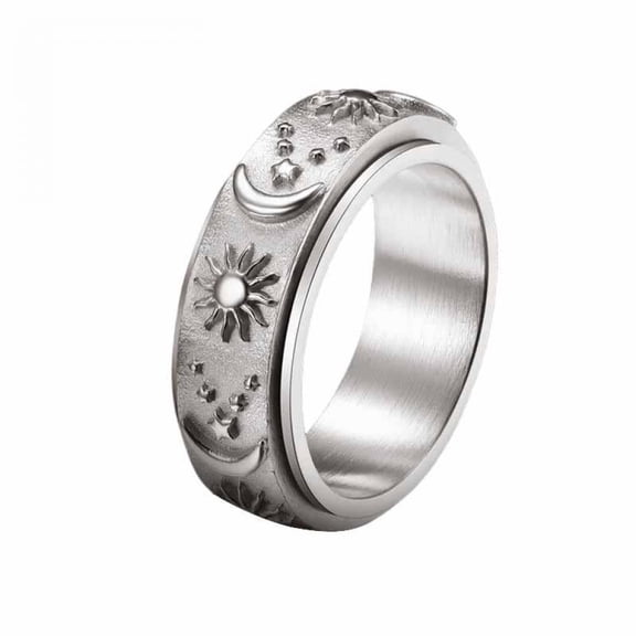 LINXIQIN Moon Star Sun Stainless Steel Spinner Ring for Gift Specials Size 4-13