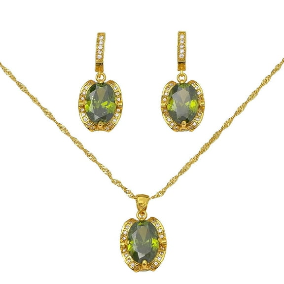 LINXIQIN Olive Green Zirconia Marlu Jewelry Set, 18K Gold Plated Necklace And Earrings, Sterling Silver Chain Jewelry Gifts ,Necklaces For Women