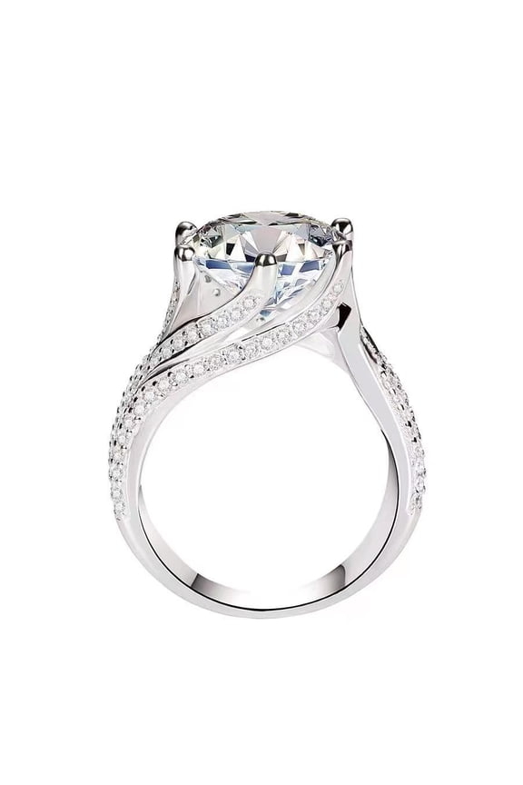 Six-Prong Moissanite Ring for Women, Platinum-Plated Wedding Proposal Vintage Luxurious Setting