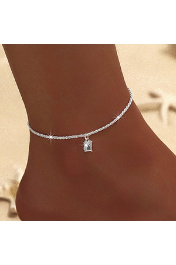 Summer Rope Chain Anklets, Elegant Glitter Zinc Alloy Anklet for Women & s, Jewelry for Beach Party, Daily Clothing Decor, Trendy All-match & Exquisite Jewelry for Birthday Gift