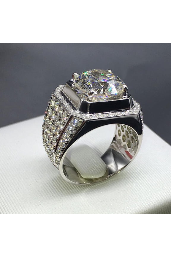 Titanium Mens Engagement Ring CZ Statement Band Perfect Gift for Dad on Father’s Day With White Gift Box Packaging