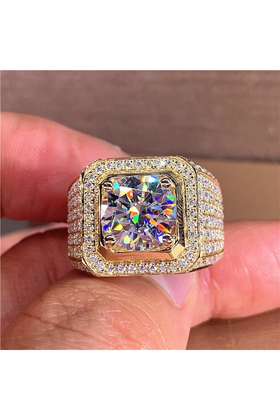 Titanium Mens Engagement Ring Cubic Zirconia Wedding Band Gift for Him Dad With White Gift Box Packaging