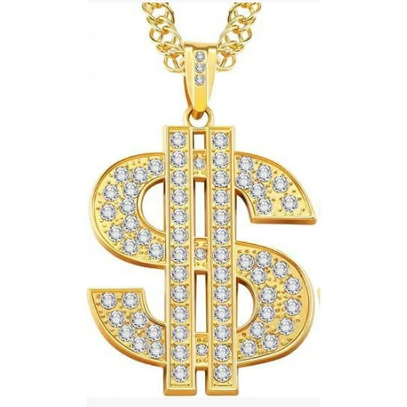 LINXIQIN Unisex Personalized Hip Hop Cubic zirconia Dollar Symbol Pendant Necklace For Men Or Women Gift