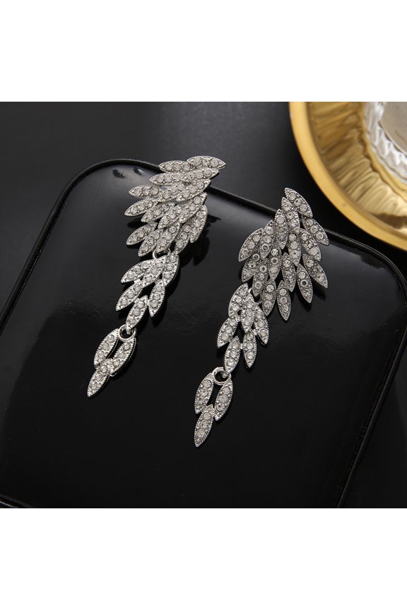 Women Exaggerated Tassel Long Earrings Bride Earrings Crystal Wing Ear Jewelry