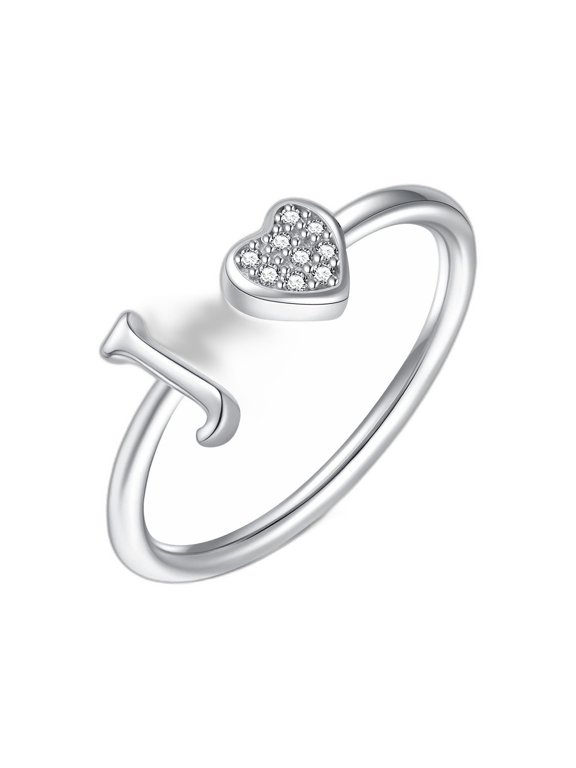 Women Letter J Initial White Cubic Zirconia Open Ring for Everyday Wear Adjustable Size Includes Gift Box