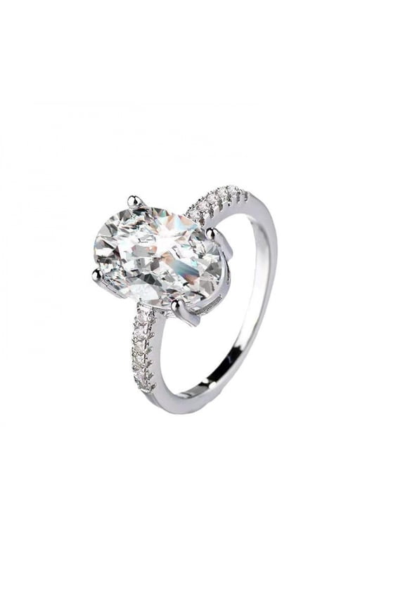 Women New 3 Karat Big cubic Zirconia Four-Claw High-End White Ring Marriage Proposal Birthday Gift Present to Her