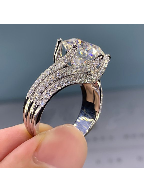 Women's White Cubic Zirconia Circle 14K White Gold-Plated Promise Ring, Valentine's Day Gift, Size 8, Includes Gift Box