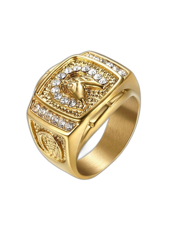 Men's White Cubic Zirconia Horse 14K Gold-Plated Infinity Ring Everyday Wear Size 7 Includes Gift Box