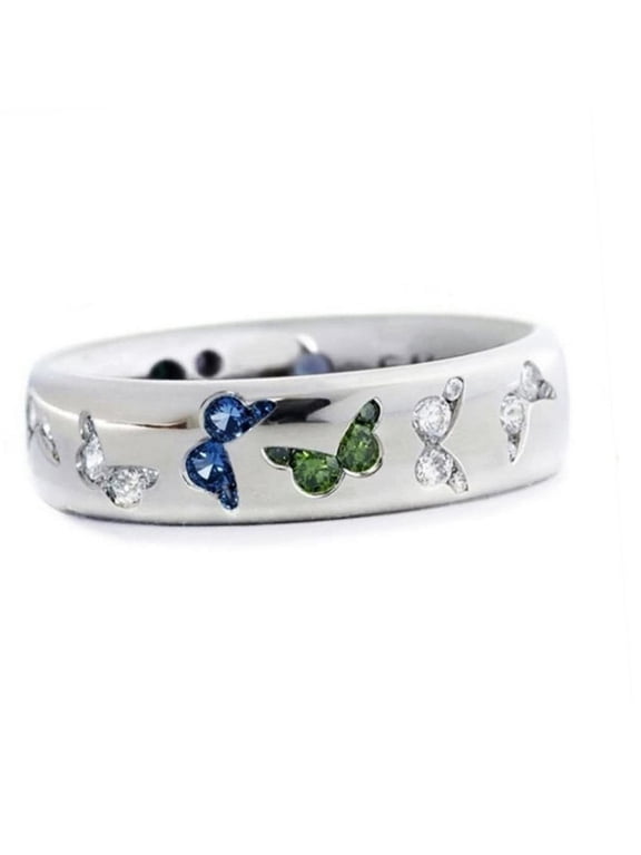 Women Green Cubic Zirconia Butterfly Multi Stone Ring for Everyday Wear Size 6 Includes Gift Box