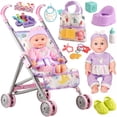 thumbnail image 1 of LINXUXIE 16 Pcs Baby Doll Stroller Set, Realistic Pretend Play with 12-inch Doll, Birthday Gifts for Kids 3-5 5-8 Year Old, 1 of 8