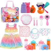 LINXUXIE 24Pcs Baby Doll Accessories Bottle Set, Pretend Play Feeding Toy Set, Birthday Gifts for Kids 3-5 5-8 Year Old