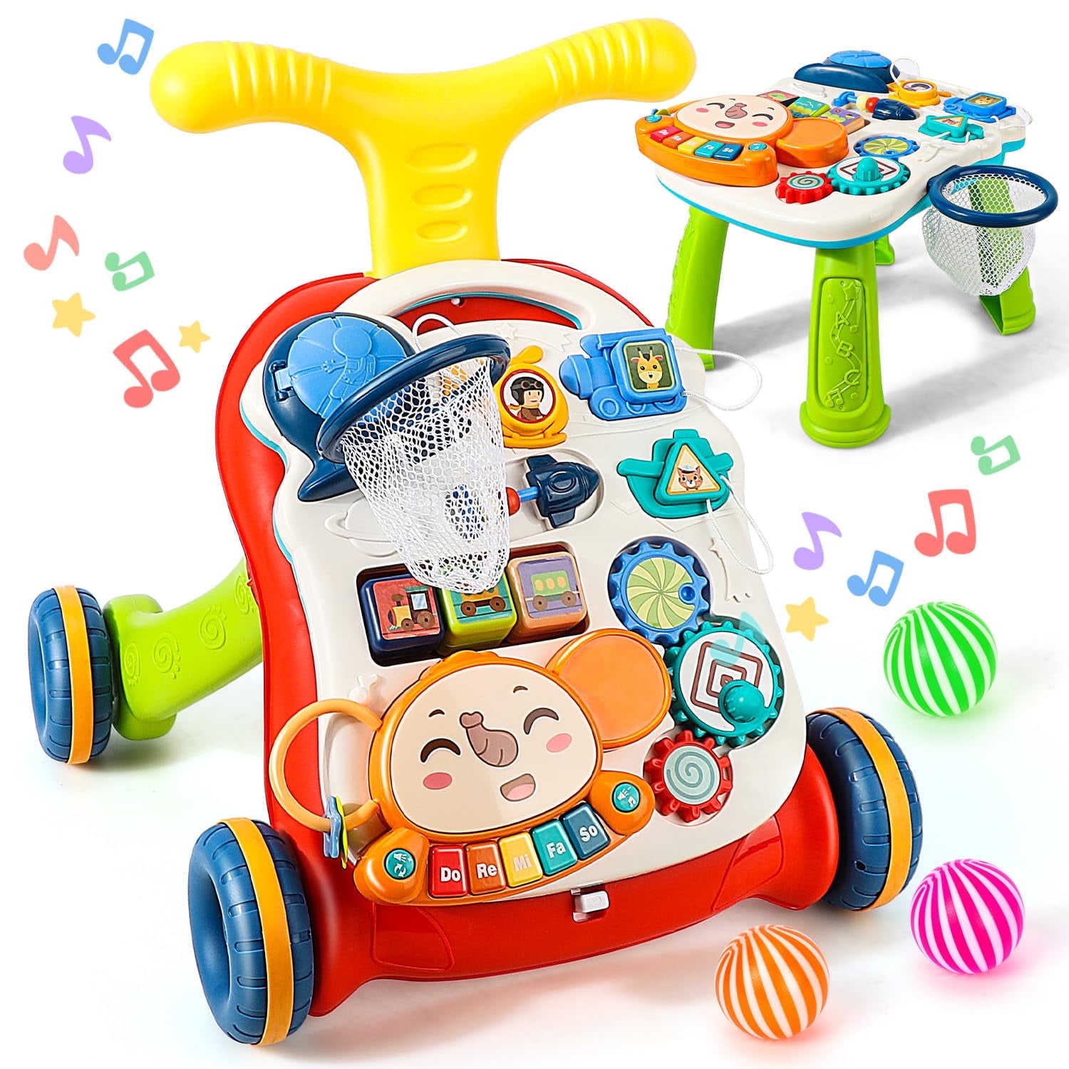 LINXUXIE 3 in 1 Baby Walker Activity Center, Sit to Stand Learning Toy with Music Panel, Early Learning Gifts for Infant 6-12 Months