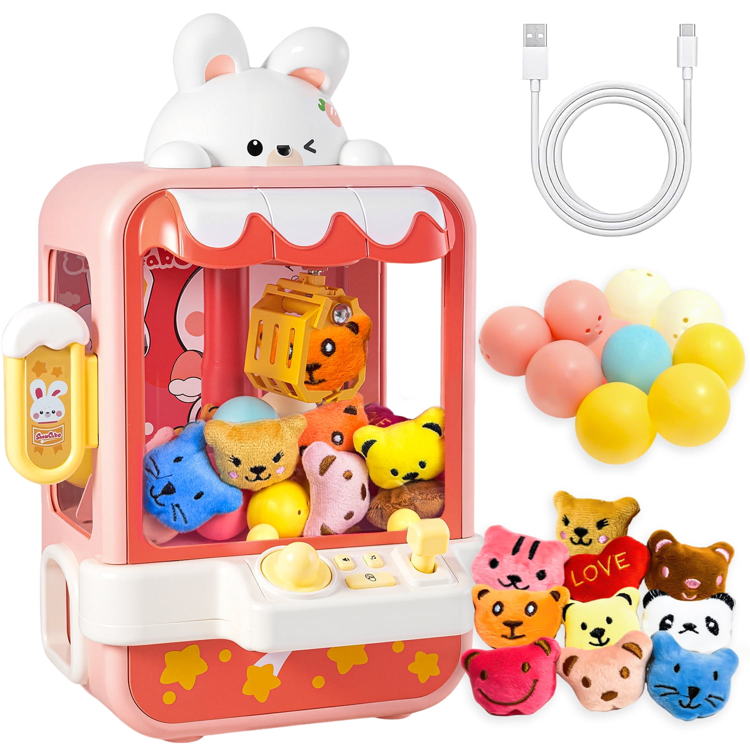 LINXUXIE  Claw Machine with Stuffed Toys,Kids Mini Vending with Music&Game Coins,Prize Dispenser for 3-5 5-8 8-12 Birthday Gift