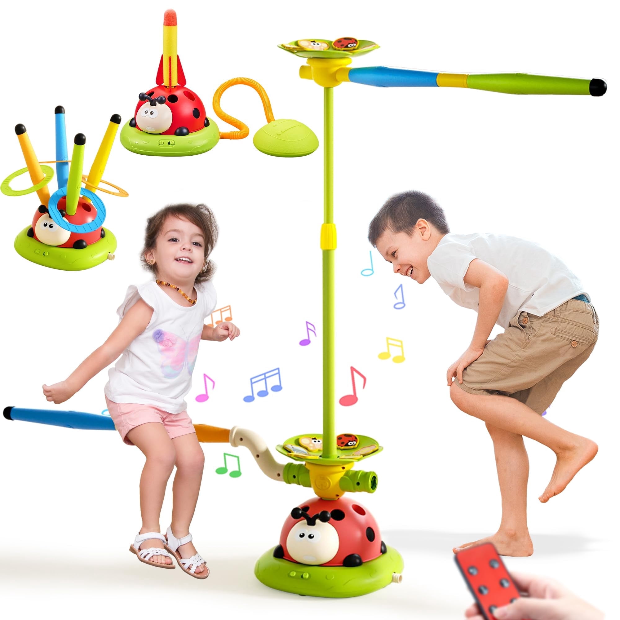 LINXUXIE 5-in-1 Musical Jump Set, Toss Ring Game and Stomping Toys, Active Indoor&Outdoor Games Birthday Gifts for 3-5 5-8 8-13 Years Old