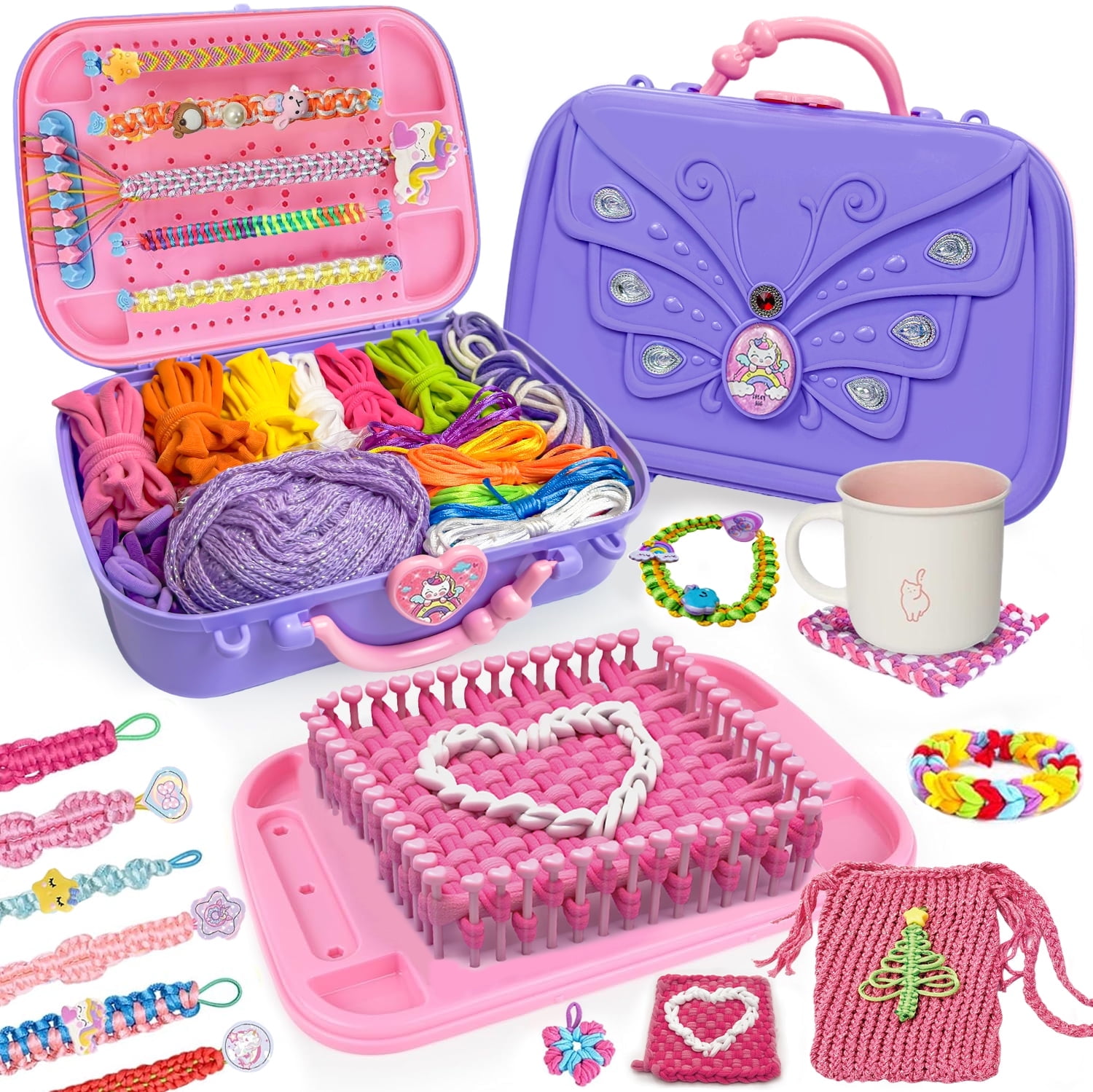 LINXUXIE 6-in-1 Weaving Loom, Friendship Bracelet Kit, DIY Arts and Crafts Sets for Bracelet & Potholder & Bag, Birthday Gifts for 6-12 Years Old