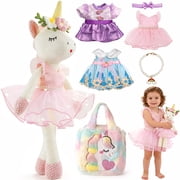 LINXUXIE Unicorns Stuffed Animal Doll Toys, Plush Doll with Cloth, Shoe, Bag, Ballet Dress Up Doll for Girl, Birthday Gifts for 1-3 3-5 5-8 Year Old