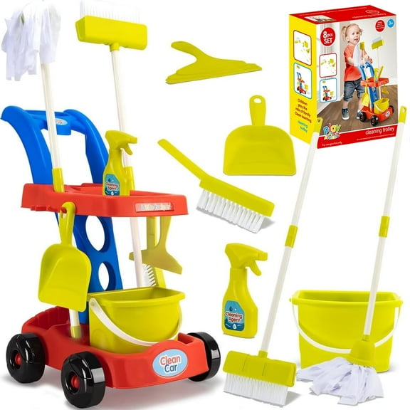 LINXUXIE 8PCS Toddler Cleaning Set, Pretend Play Toys for Kids with Broom&Mop, Montessori Brithday Gifts for 3+ Year Old