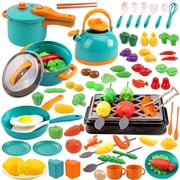 LINXUXIE 94PCS Kitchen Playset Accessories for Kids, Pretend Cooking with Food Fruit Veges & Cookware, Baby Birthday Gift for 1-3 3-5 5-8 Year Old