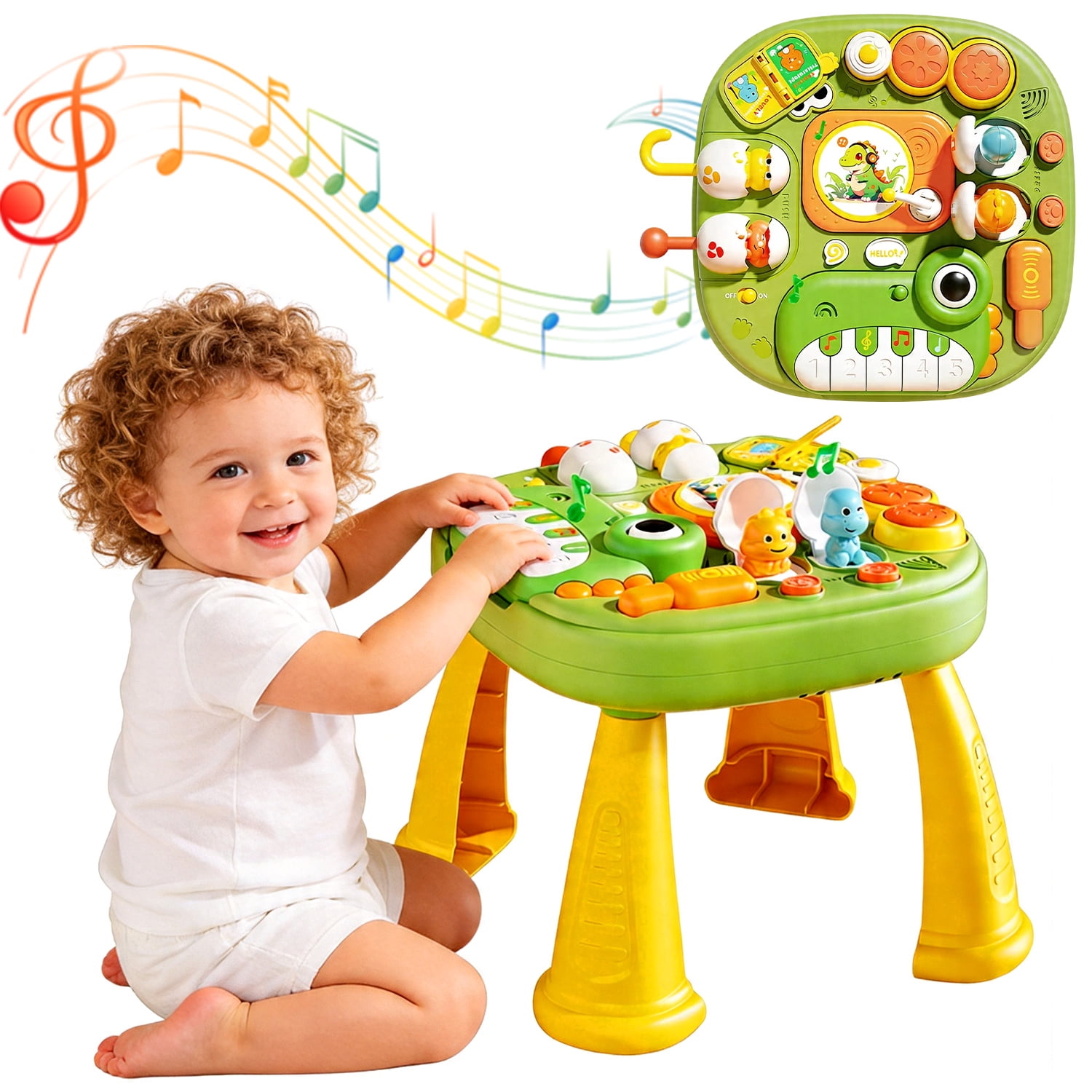 LINXUXIE Baby Activity Table, Sitting Play Musical Activity Keyboard & Detachable Legs for Toddlers, Activity Center for Kids 1-3 3-5 5-8 Year Old