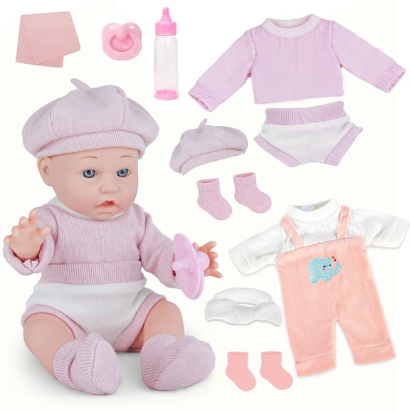 LINXUXIE Baby Doll Set, 12 Inch Realistic Soft Baby Doll with Pacifier & Nursing Bottle & Washable Quilt, Baby Doll Toys for Kids 3-5 4-6 5-7 Gifts