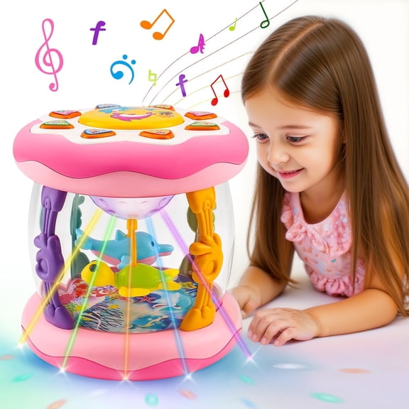 LINXUXIE Baby Musical Learning Light Up Toys, Infant Ocean Projector Rotating Music Box, Christmas Birthday Gifts for 6-12 Month & 1-3 3-5 Year Old