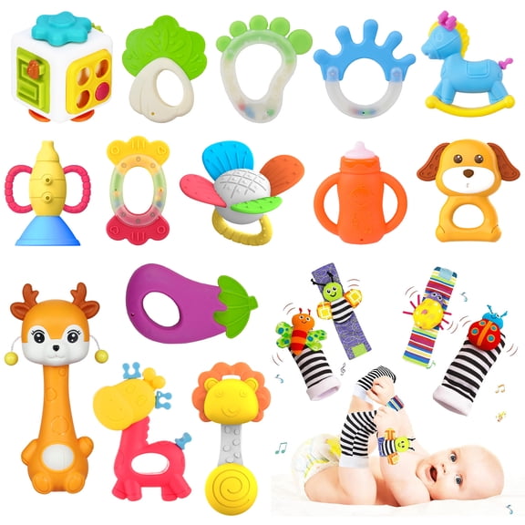 LINXUXIE Baby Rattle Set, Infants Rattles Teething Toys & Wrist Socks Suitable, Perfect Baby Gift for 6 Months Boys & Girls
