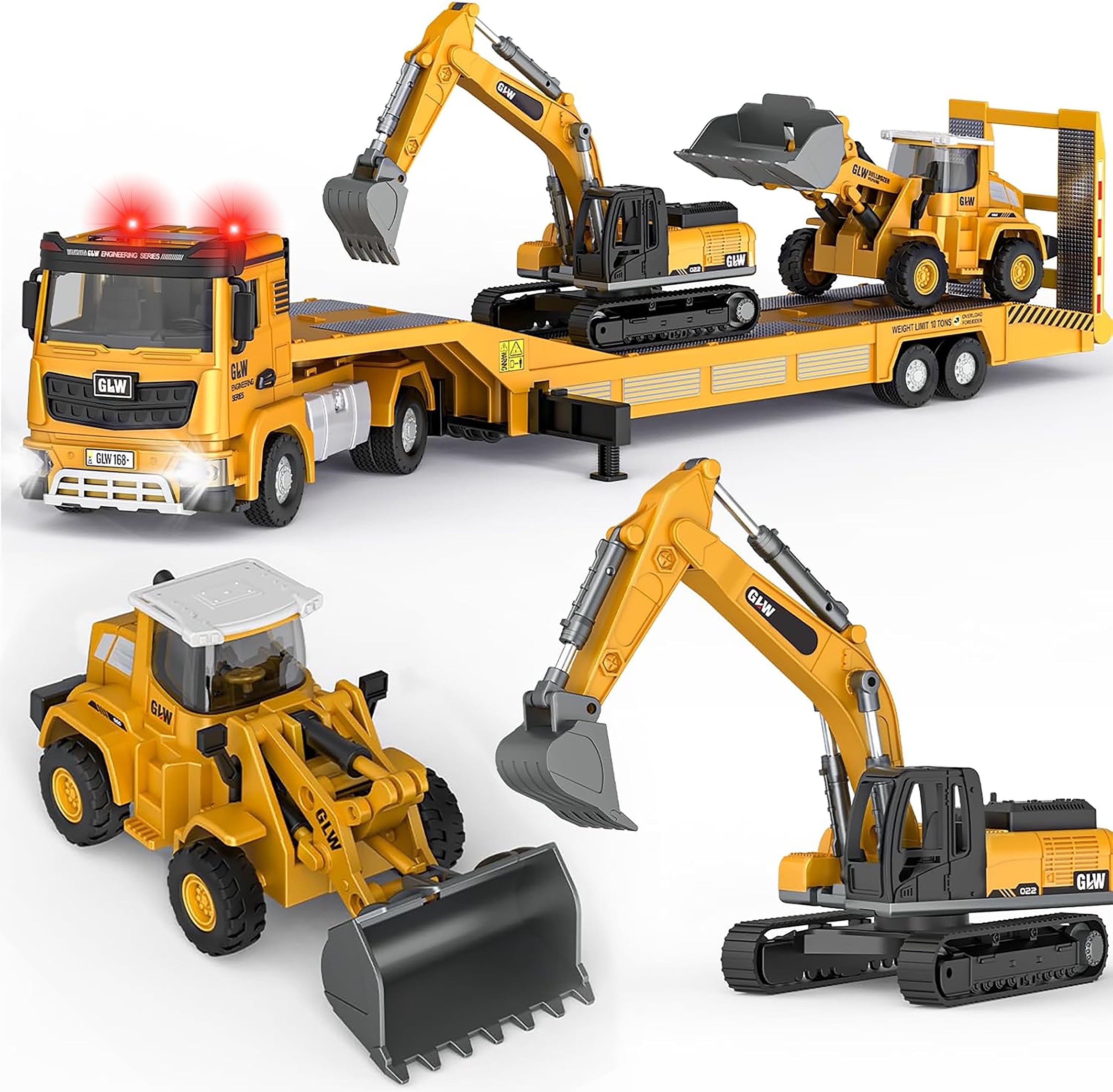 LINXUXIE Construction Toys Set, Kids Engineering Vehicles with Truck & Excavator & Bulldozer, Birthday Gifts for 1-3 3-5 5-8 Year Old