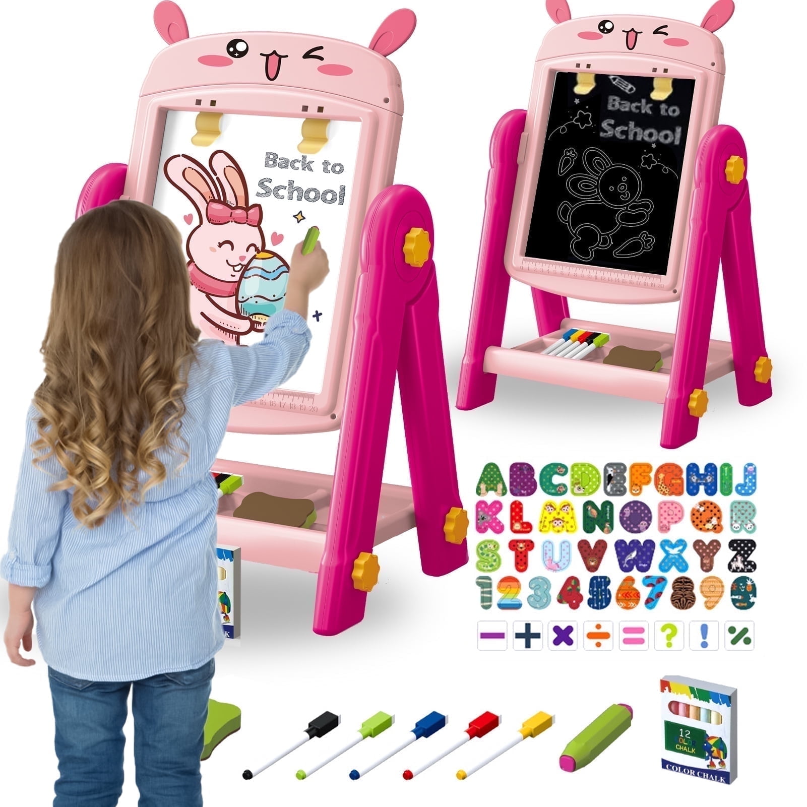 LINXUXIE Easel for Kids, Magnetic Drawing Board for Boys & Girls, Birthday Gift for 2 3 4 5 6 7 8 Year Old