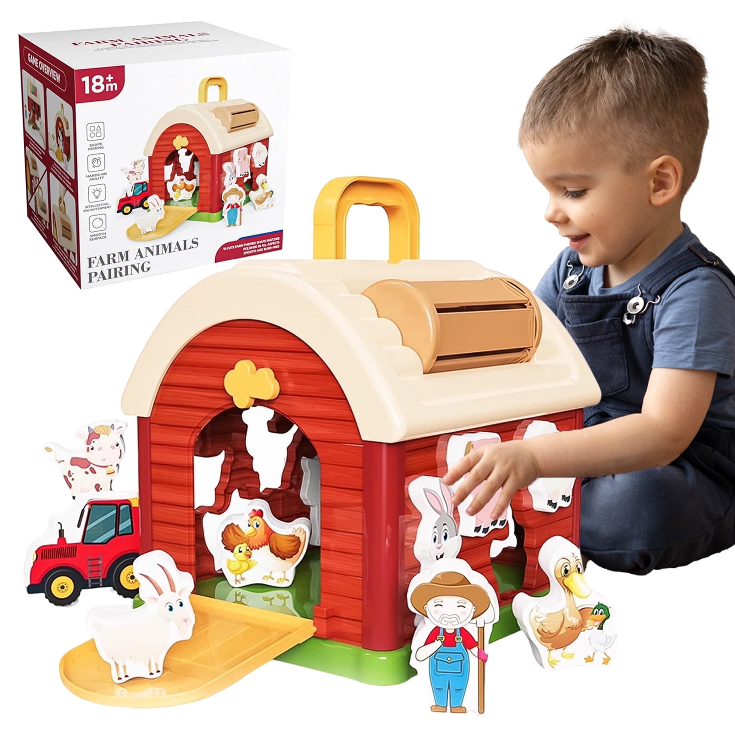 LINXUXIE Farm Animals Big Barn Toys, Farm Pretend Playset with