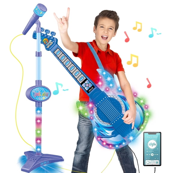 LINXUXIE Guitar for Kids, Guitar & Microphone Set for Toddler, Karaoke Toy Gift for Boys & Girls