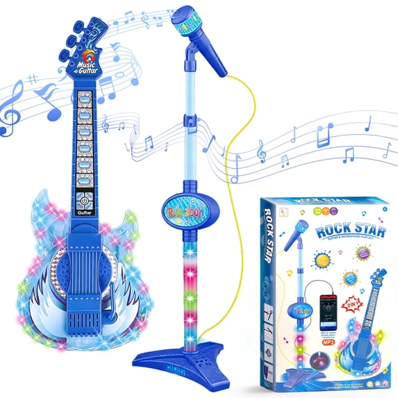 LINXUXIE Guitar for Kids, Guitar & Microphone Set for Toddler, Karaoke Toy Gift for Boys & Girls