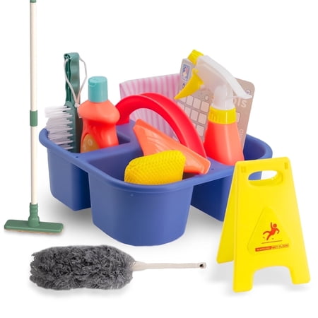 LINXUXIE Kids Cleaning Toy Set, 11 PCS Pretend Play Housekeeping Supplies Kit Includes Broom, Mop, Brush, Dust Pan, Duster, Sponge and Spray, Christmas Birthday Gift for 1 2 3 4 Year Old