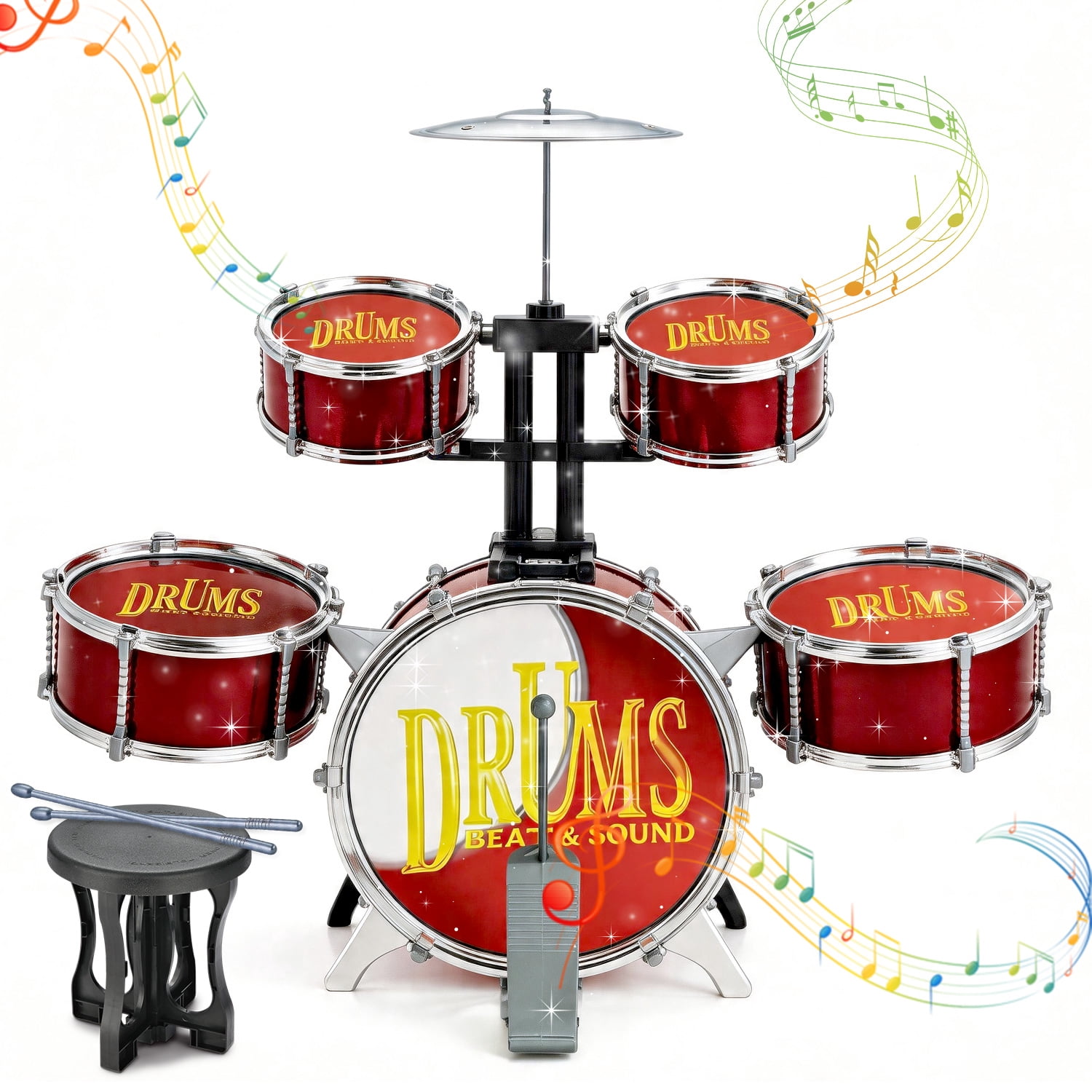 LINXUXIE Upgrade Big Size Kid Drum Set for Toddlers with 5 Jazz Drum Kit & Star Light Musical Instrument Toys,Boys Gils Gifts for Aged 1-3 3-5