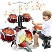 LINXUXIE Upgrade Big Size Kid Drum Set for Toddlers with 5 Jazz Drum Kit & Star Light Musical Instrument Toys,Boys Gils Gifts for Aged 1-3 3-5