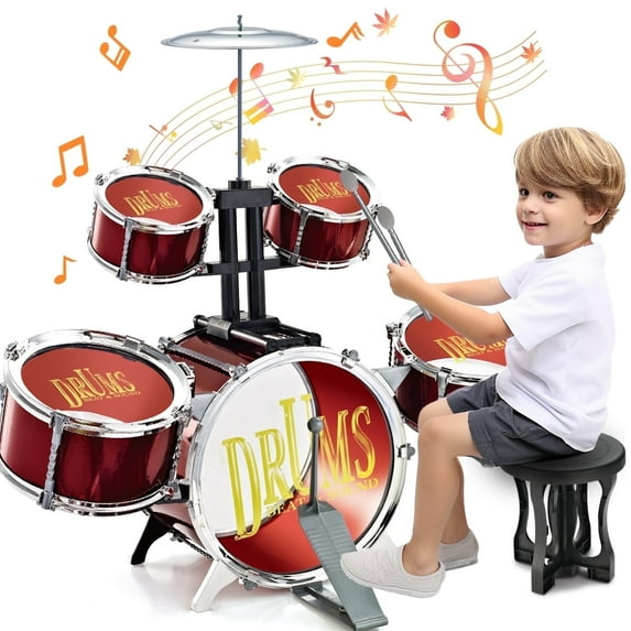 LINXUXIE Upgrade Big Size Kid Drum Set for Toddlers with 5 Jazz Drum Kit & Star Light Musical Instrument Toys,Boys Gils Gifts for Aged 1-3 3-5