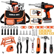LINXUXIE Kids Tool Set, Pretend Play Toddler Tool Toy with Construction Portable Bag & Electronic Toy Drill, Birthday Gifts for Kids 1-3 3-5 5-8 Year Old