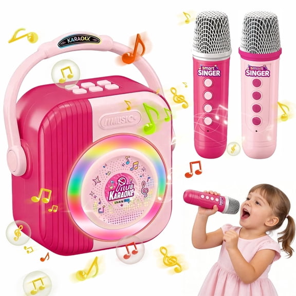LINXUXIE Mini Karaoke Machine for Kids, Wireless Pink Microphone Toys for Toddlers, Birthday Gifts for 3-5 5-8 Year Old