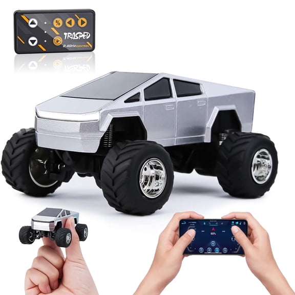 LINXUXIE Mini Truck, 1:64 Scale Monster Truck Remote Control Car with Lights, 2.4Ghz & APP Remote Control, Rechargeable RC Cars with Lights, Speed/Steering Adjustable