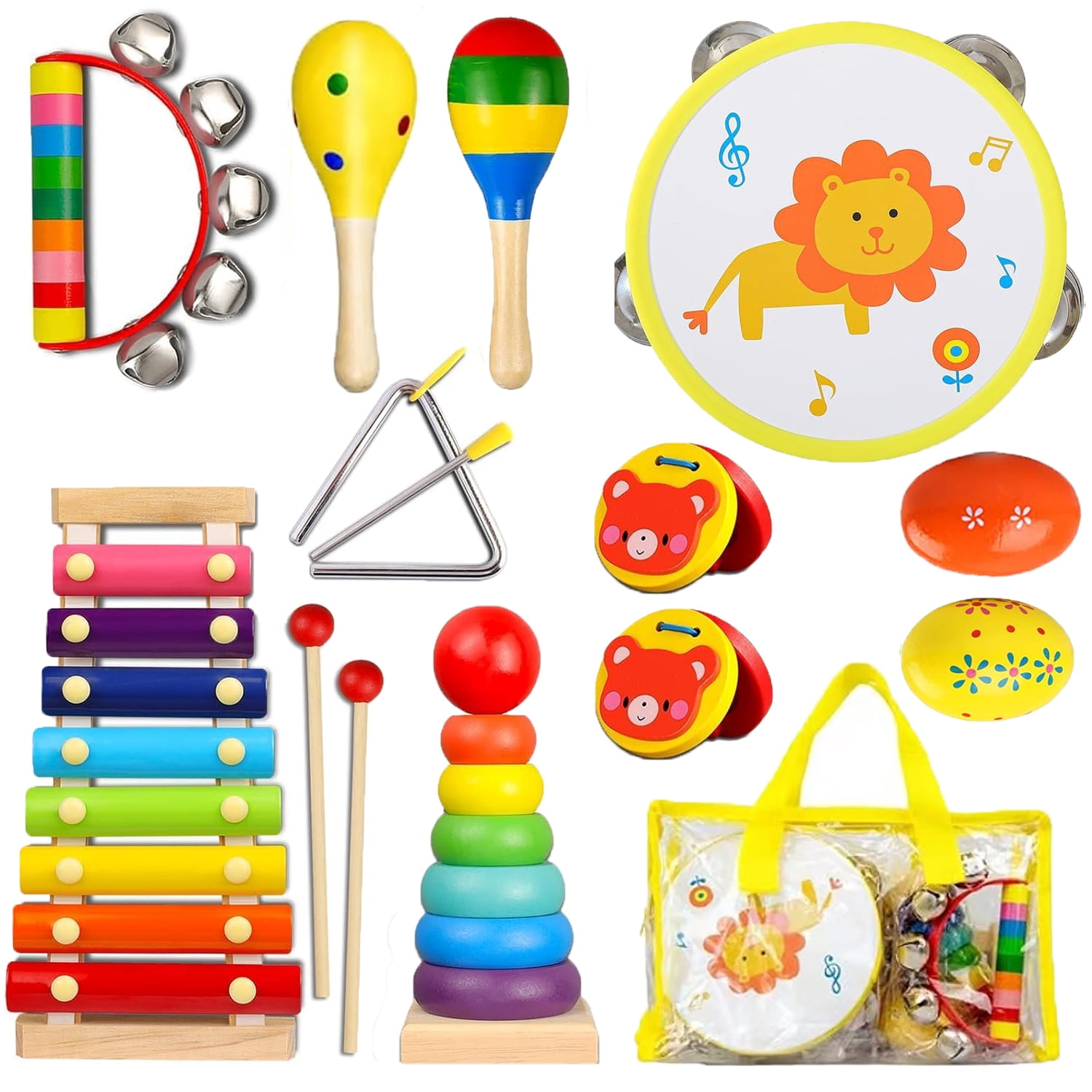 Kit 8 Instruments De Musique En Bois Montessori – Xylophone, Maracas, Tambourin, Cadeau Éducatif Dès 3 Ans (Certifié CE/EN71)