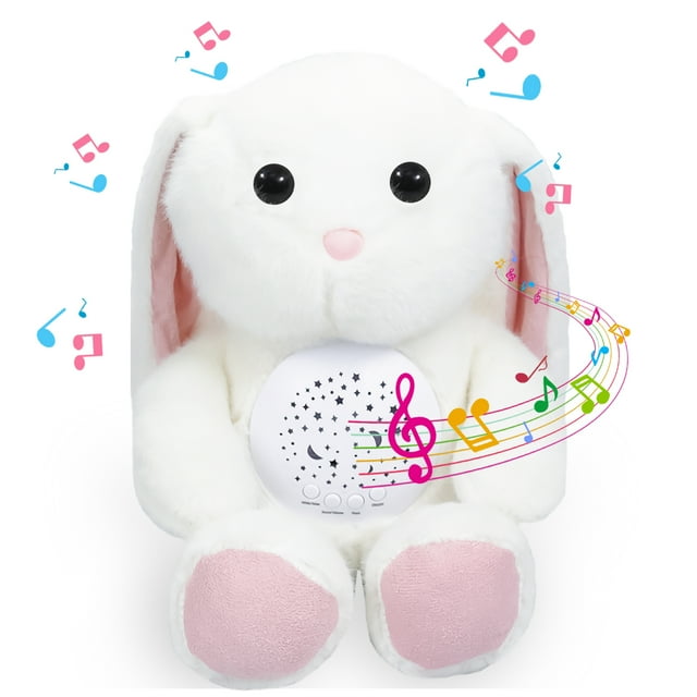 LINXUXIE Musical Rabbit Plush Toy with Soothing Light & Sound, Soft Stuffed Animal for Newborn to Toddler 0-36 Months