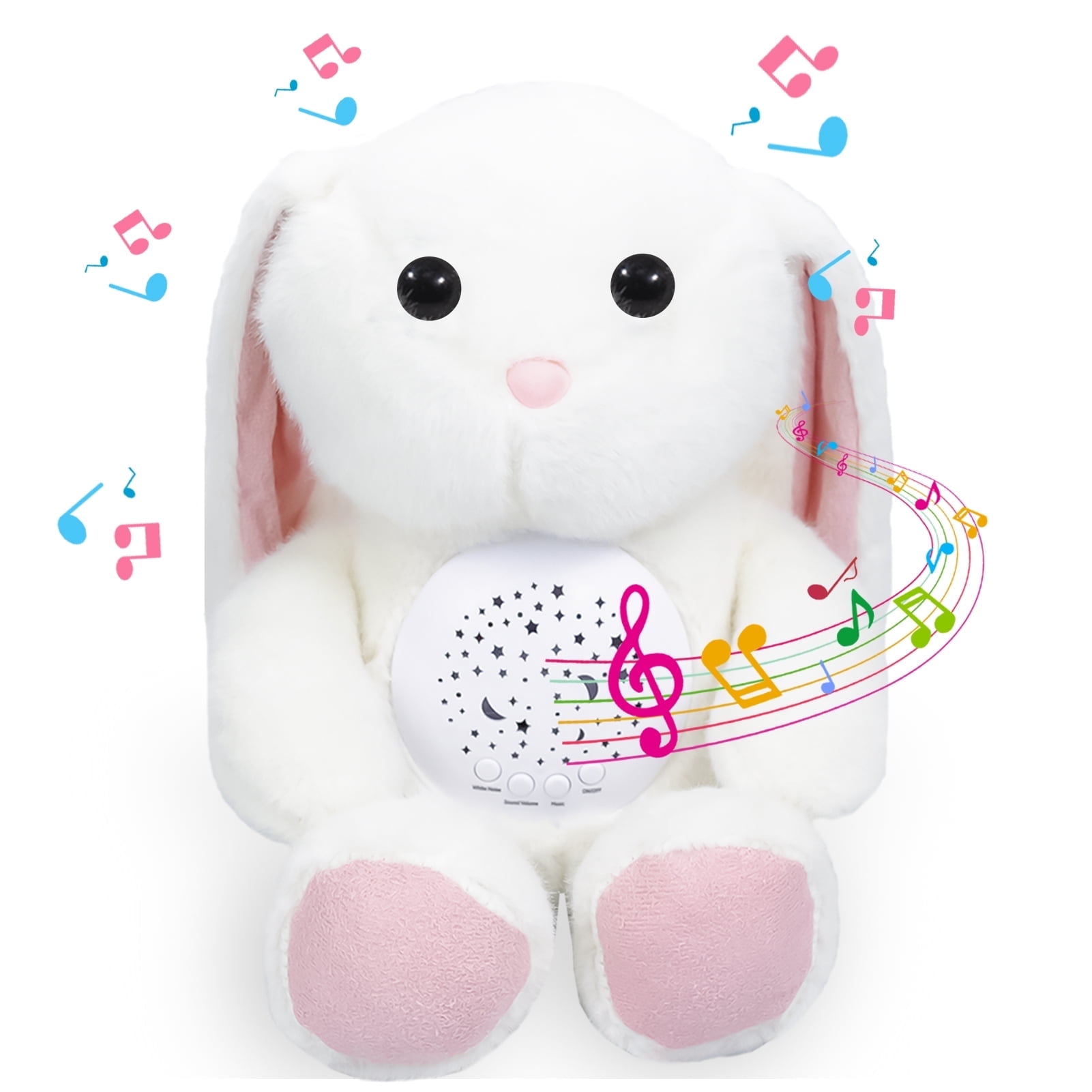 LINXUXIE Musical Rabbit Plush Toy with Soothing Light & Sound, Soft Stuffed Animal for Newborn to Toddler 0-36 Months