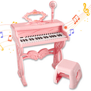LINXUXIE Pink Keyboard Piano Toys Set, 37 Keys Musicial Instruments with Microphone and Stool, Birthday Gifts for 3-5 5-8 8-12 Year Old
