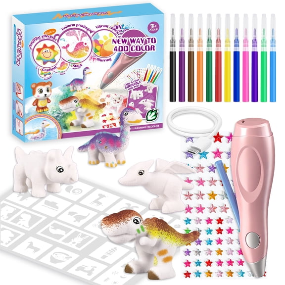 LINXUXIE Spray Pen Kit, DIY Airbrush Painting Set with Figurine Models & Stencils, Birthday Gift for Kids 3-5 5-8 8-12 Year Old